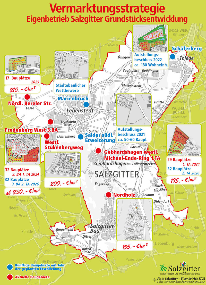 Abbildungen der einzelnen aktuellen und geplanten Baugebiete