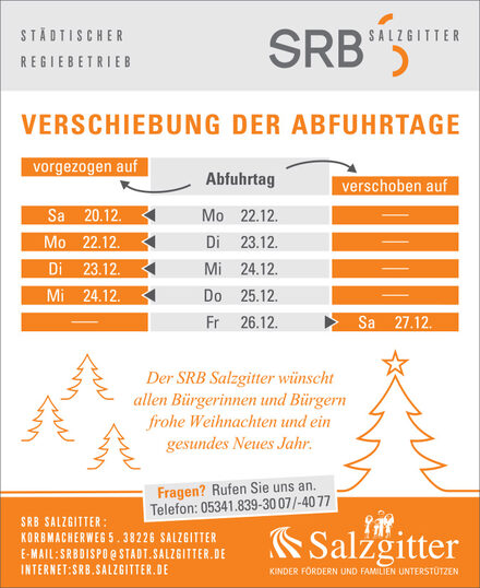 Plakat über die Verschiebung der Abfuhrtage.