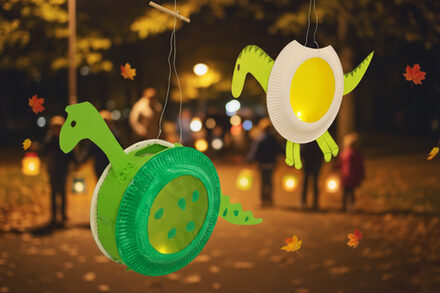 Aus einfachen Materialien werden leuchtende Dino-Laternen