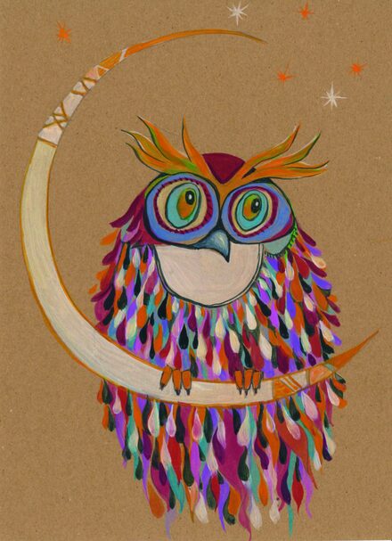 Ein Bild mit einer bunt bemalten Eule.