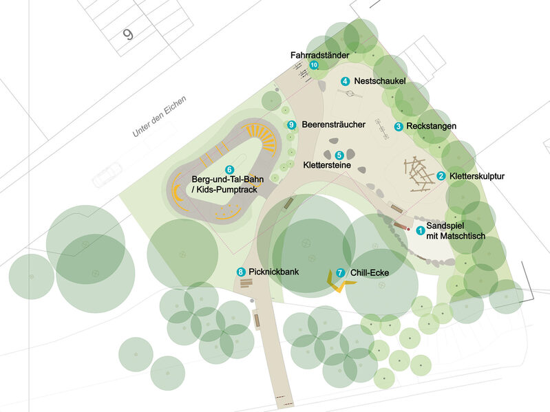Der Spielplatz "Unter den Eichen" wird ein Treffpunkt für alle Generationen.