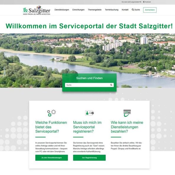 Screenshot der Benutzeroberfläche des Serviceportals der Stadt Salzgitter
