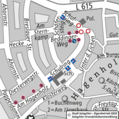 Die Neugestaltung des Kreuzungsbereiches Schulring/Unter den Eichen beginnt mit Beginn der Sommerferien ab Donnerstag, 2. Juli. Die Baumaßnahme wird in zwei Bauabschnitten umgesetzt.